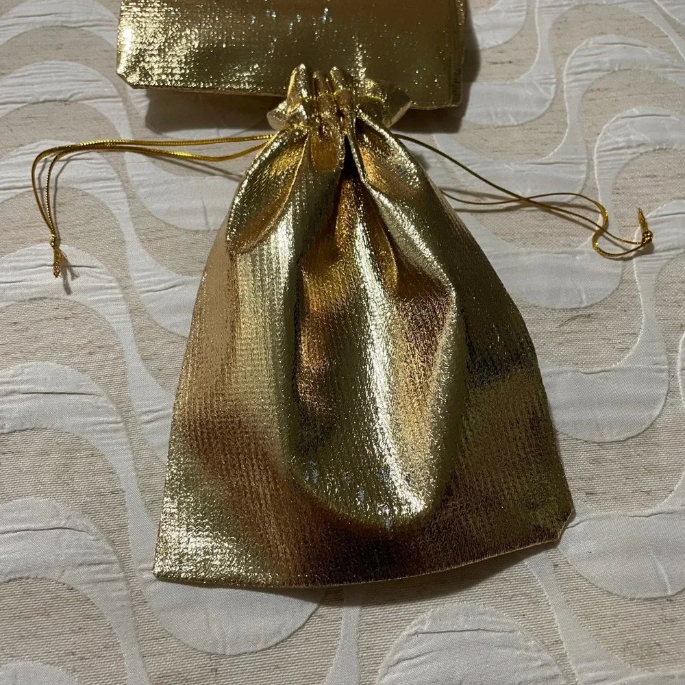 12 Pack Gold Metallic Drawstring Gift Bags 5x7 Jewelry Favor Pouches Shimmer